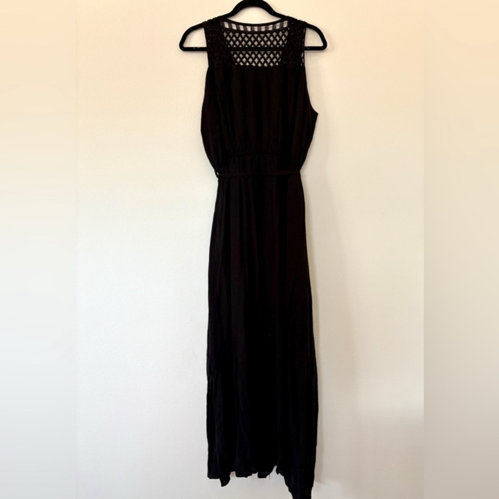NWT City Chic Maxi Crochet Detail Black Tie Waist Dress Boho Style Bohemian - Picture 5 of 8